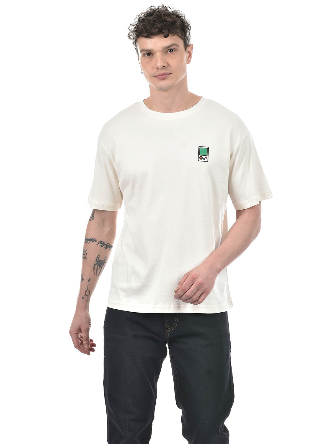 Drop-Shoulder Gamer Bear Graphic T-Shirt – Ivory