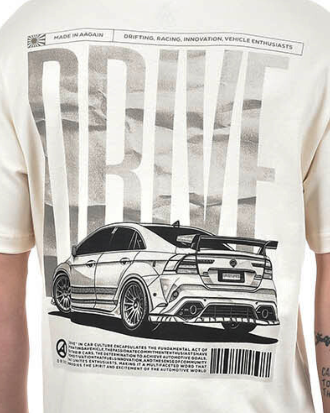 Drop-Shoulder 'Drive' Graphic T-Shirt – Ivory