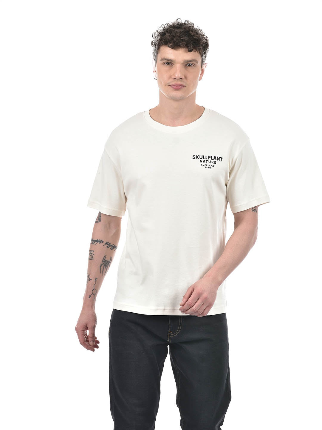 Drop-Shoulder Tribal Skull Graphic T-Shirt – Ivory