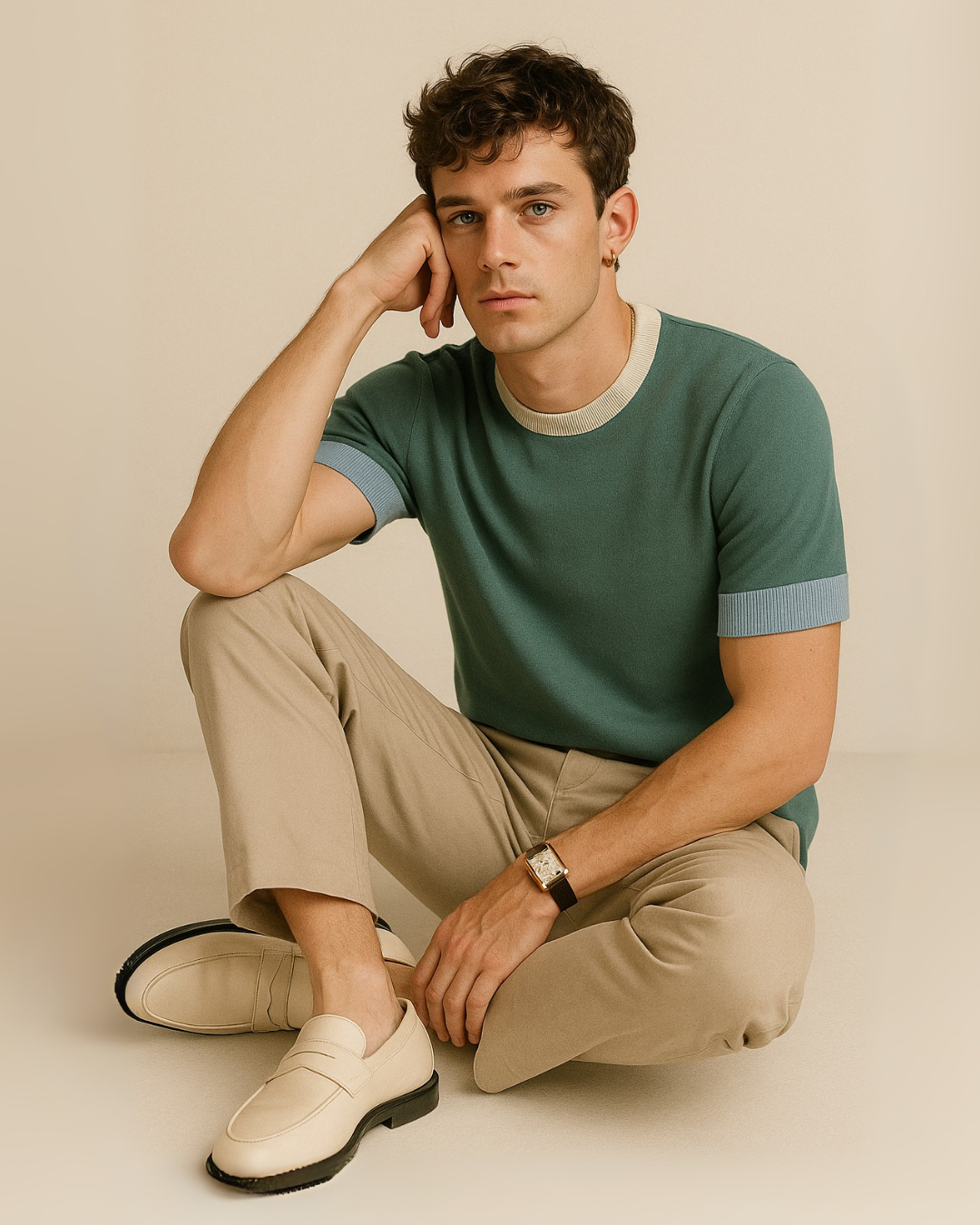 Breeze Line Knit T-shirt - Beige