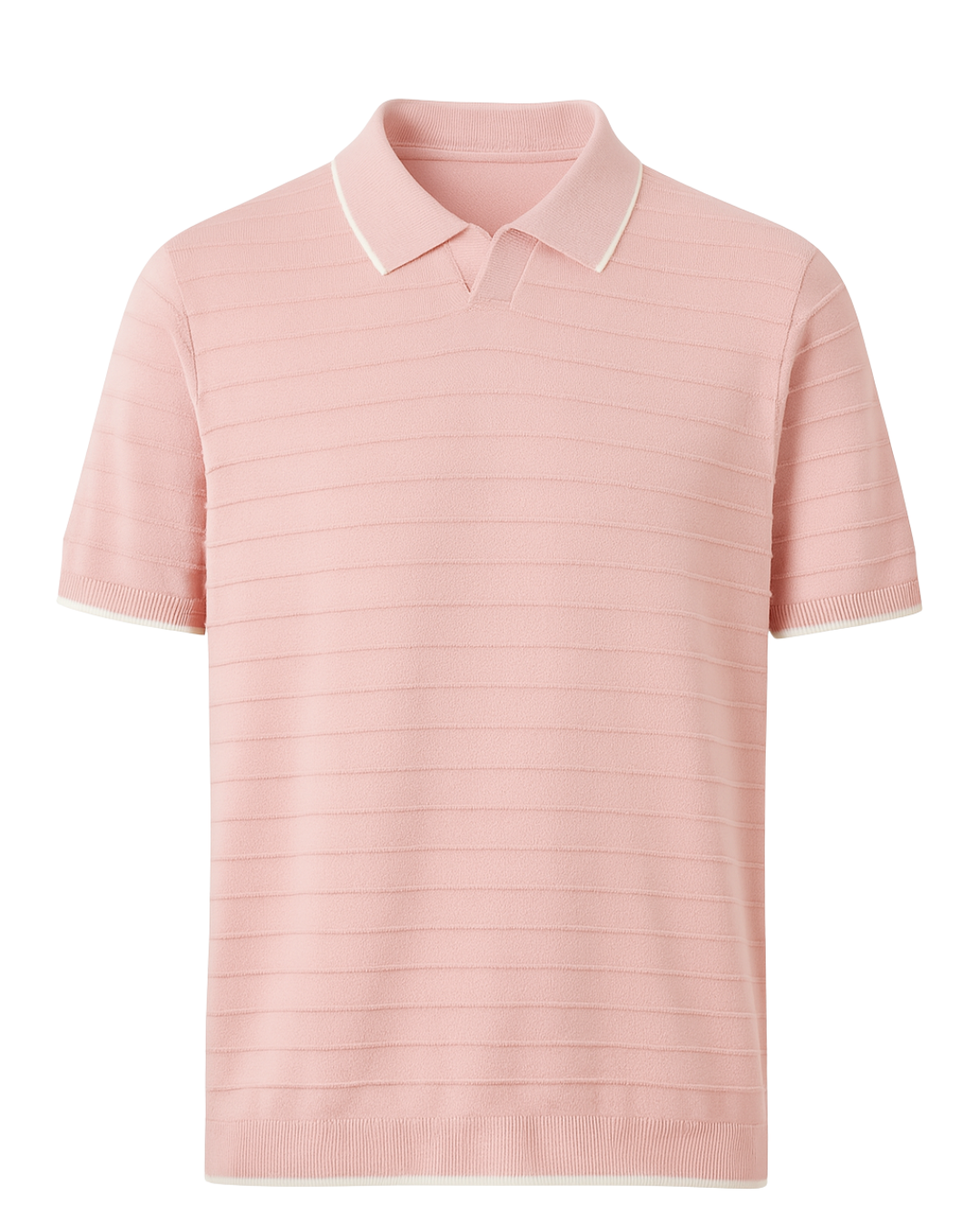 Ridge Textured Knit Polo Shirt - Blush Pink