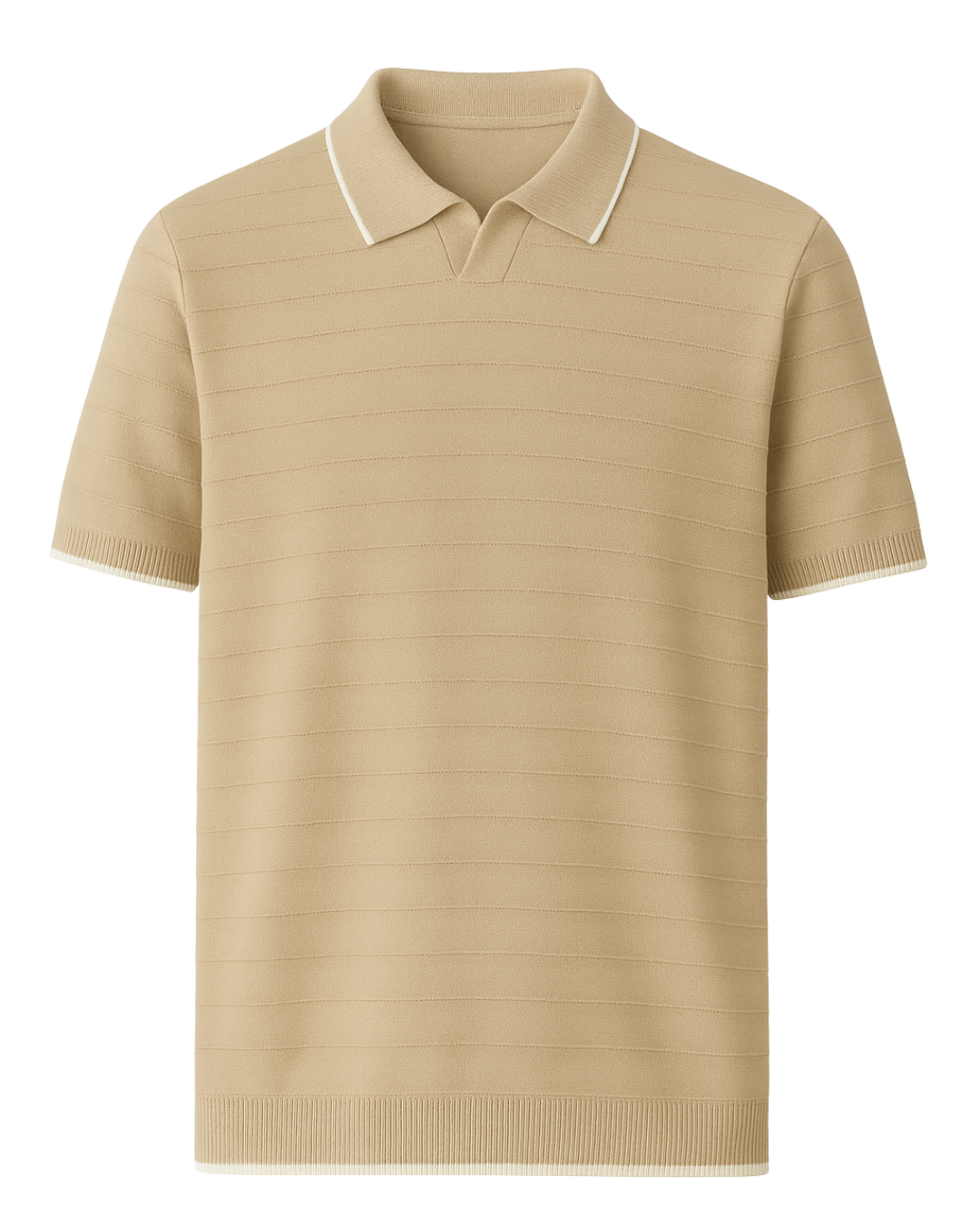 Ridge Textured Knit Polo Shirt - Pale Khaki