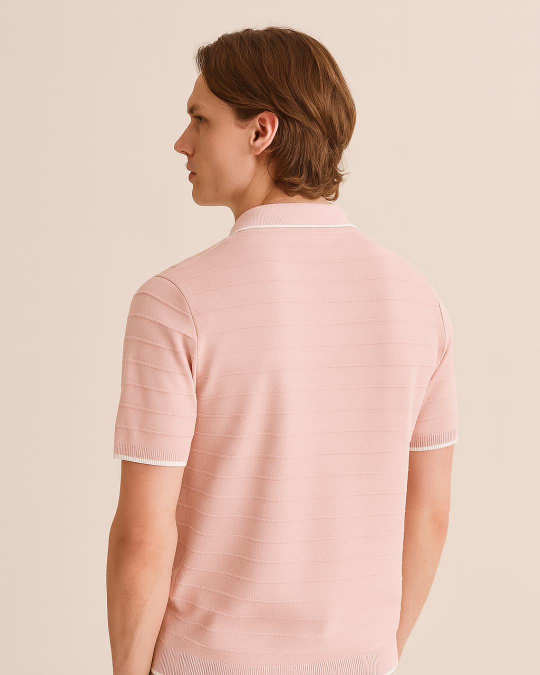 Ridge Textured Knit Polo Shirt - Pale Khaki