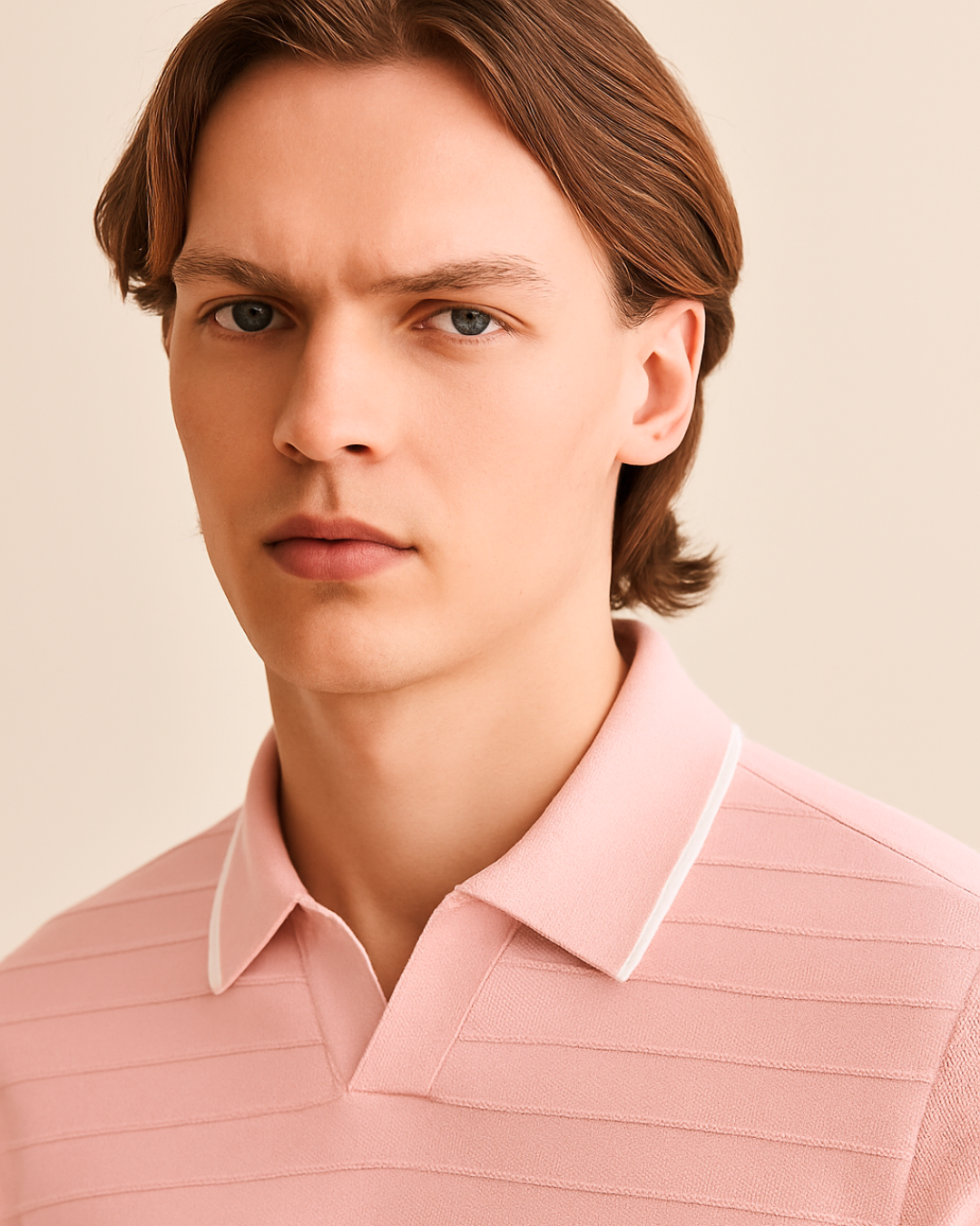 Ridge Textured Knit Polo Shirt - Pale Khaki