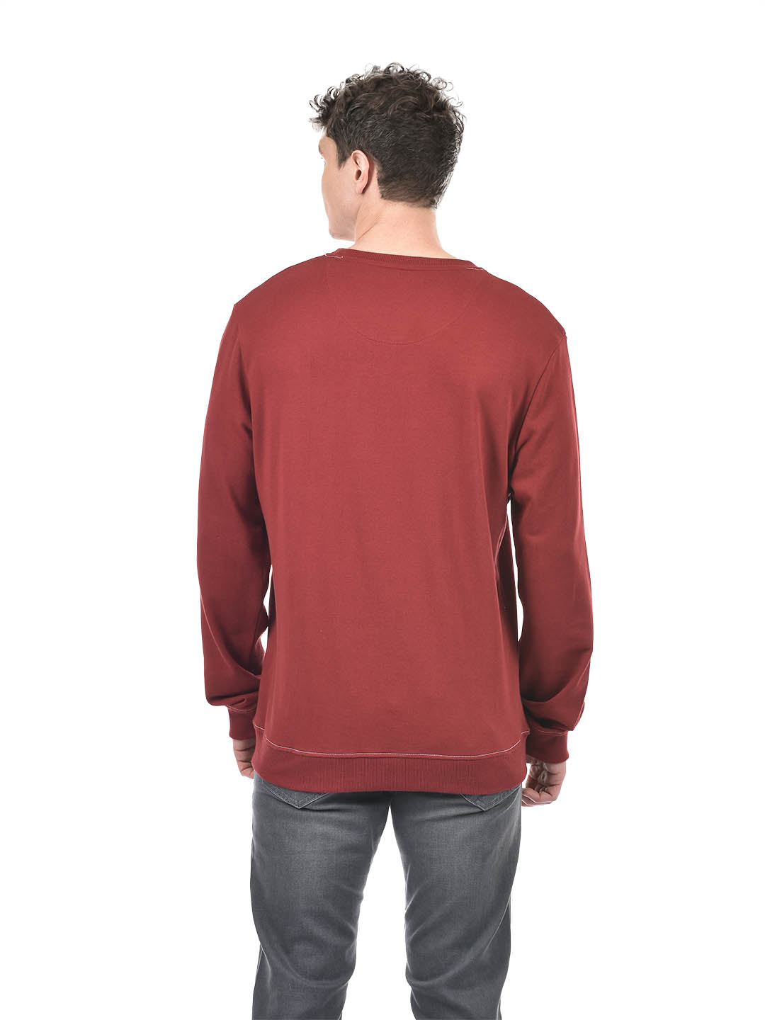 Classic Maroon Crewneck Sweatshirt with Contrast Stitch Detail