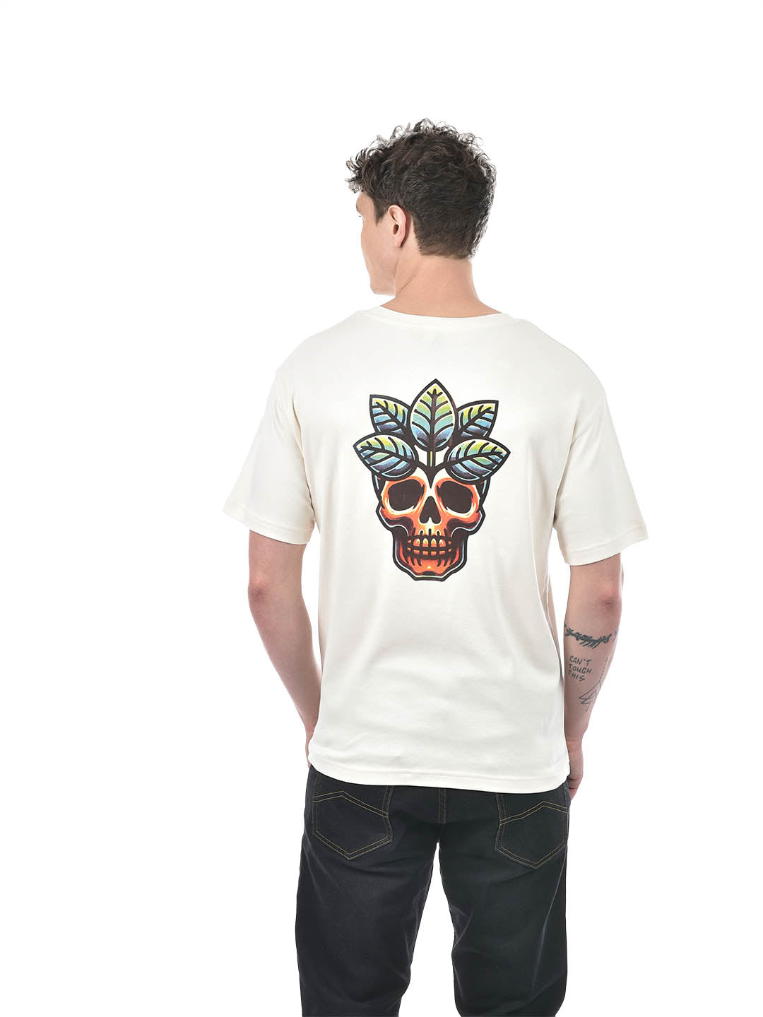 Drop-Shoulder Tribal Skull Graphic T-Shirt – Ivory