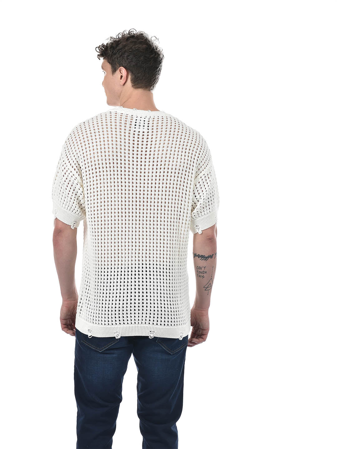 Street Mesh Knit T-Shirt – White Distressed