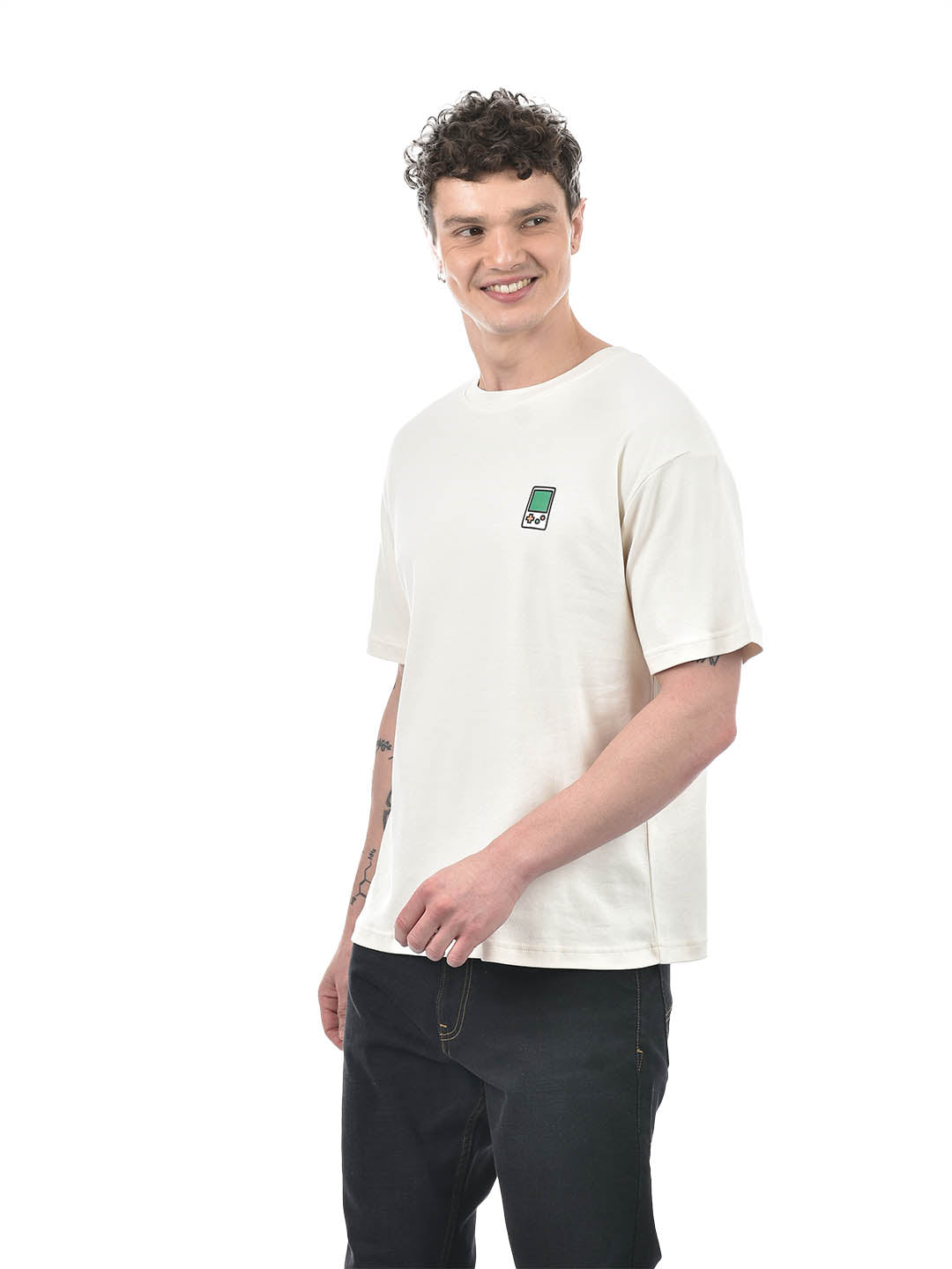 Drop-Shoulder Gamer Bear Graphic T-Shirt – Ivory