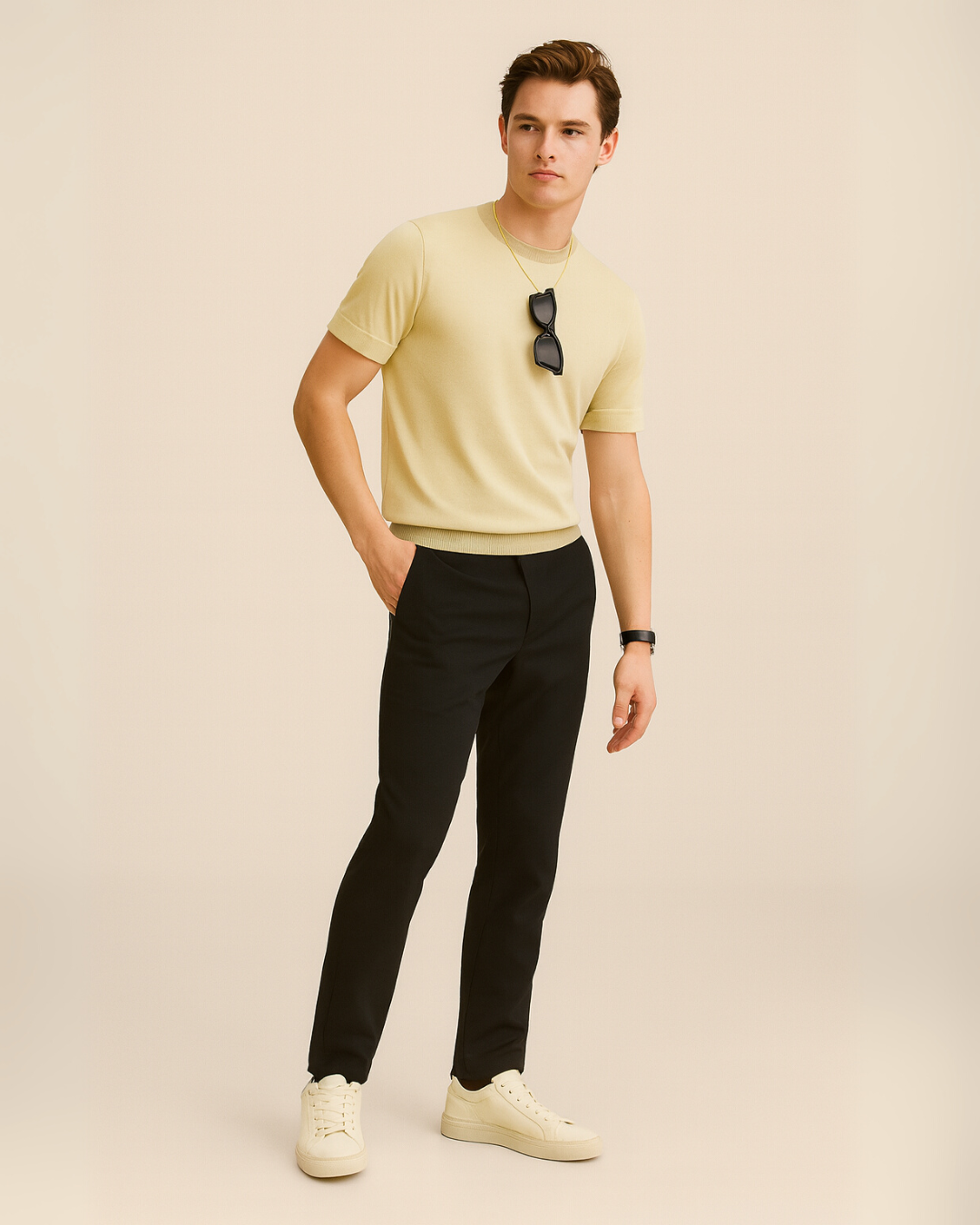 Breeze Line Knit T-shirt - Beige