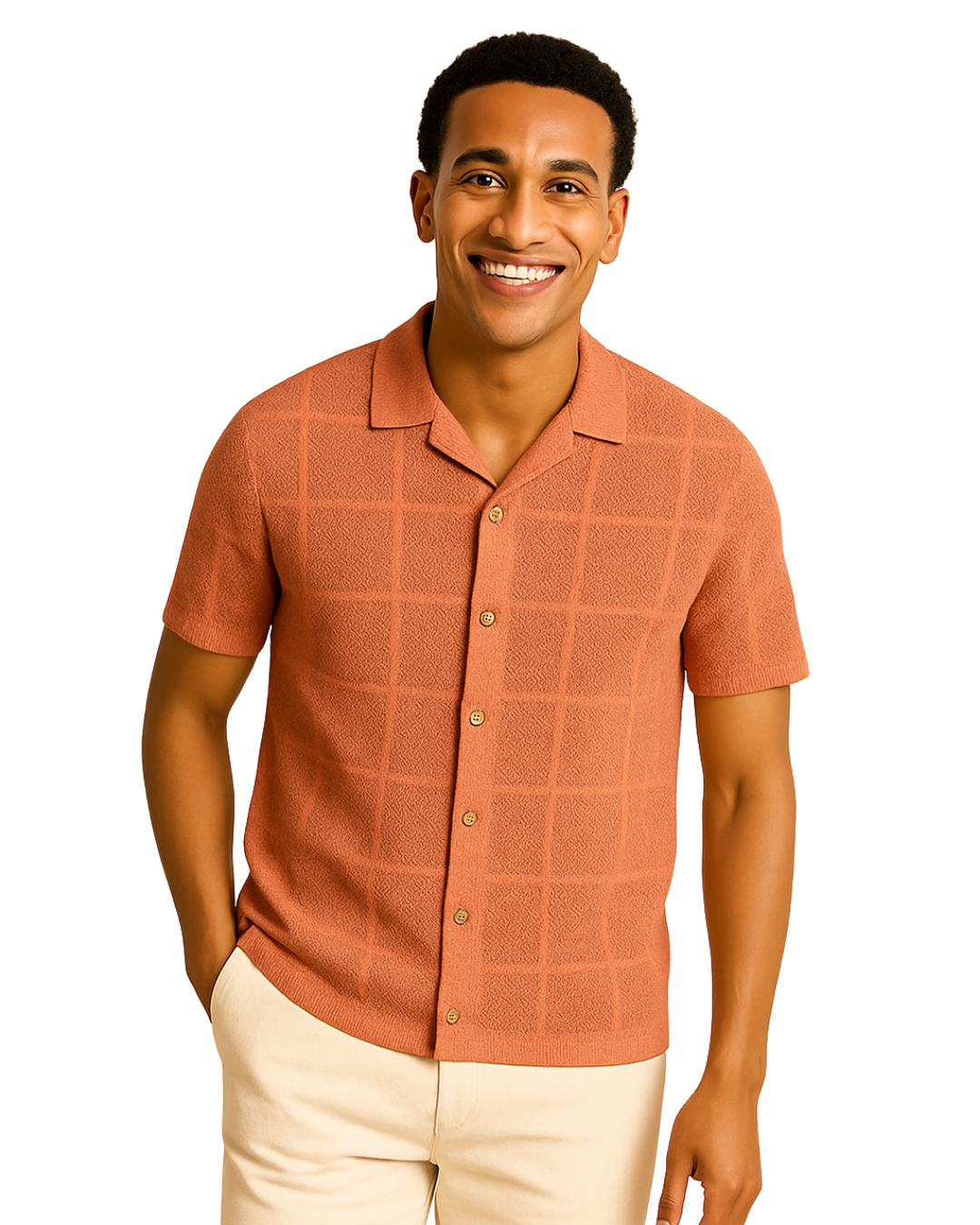 Terracotta Grid Cuban Shirt