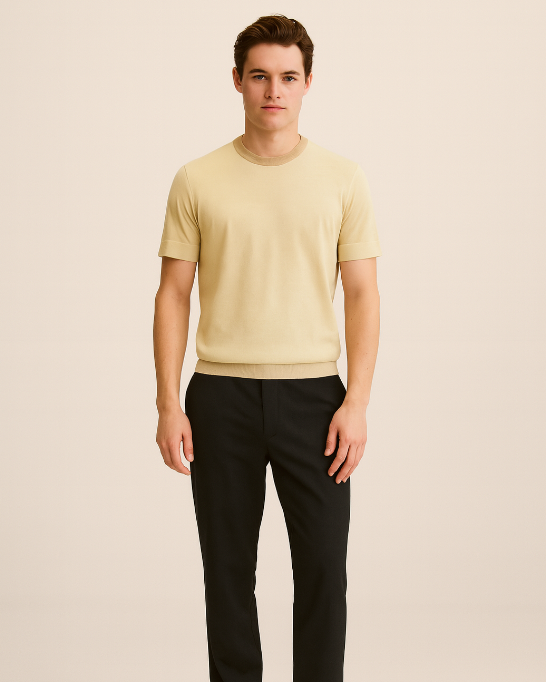 Breeze Line Contrast Knit T-shirt - Green