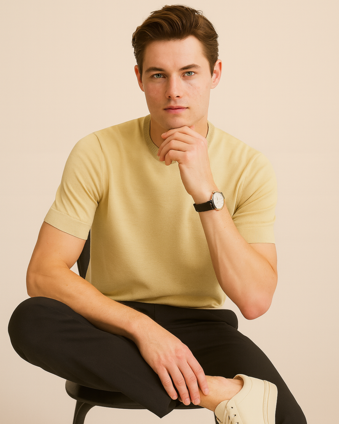 Breeze Line Knit T-shirt - Beige
