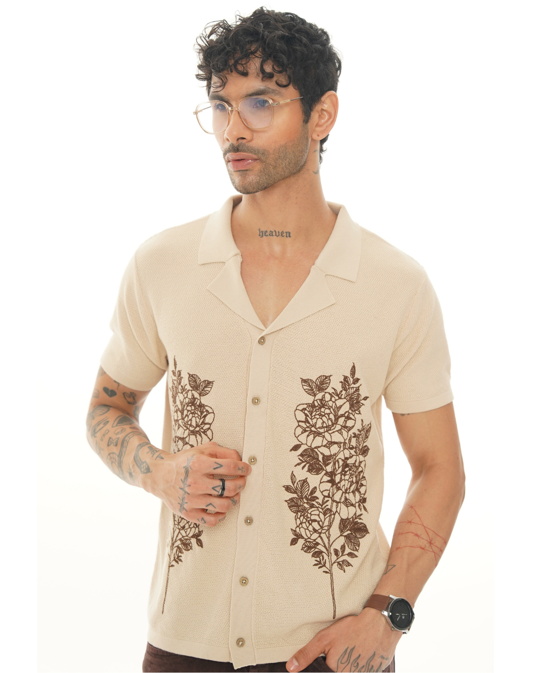 Sand Beige Botanic Cuban Shirt