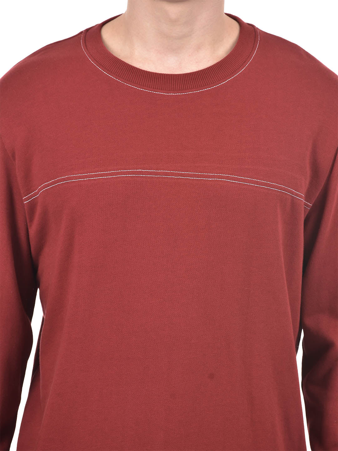 Classic Maroon Crewneck Sweatshirt with Contrast Stitch Detail