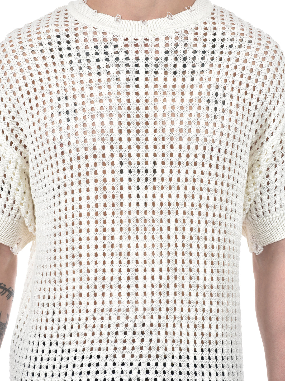 Street Mesh Knit T-Shirt – White Distressed