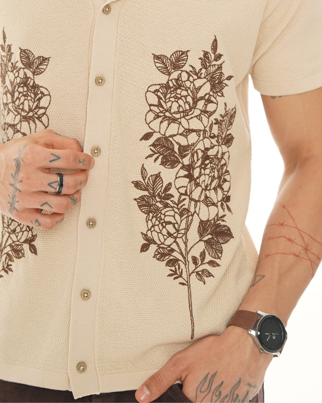 Sand Beige Botanic Cuban Shirt