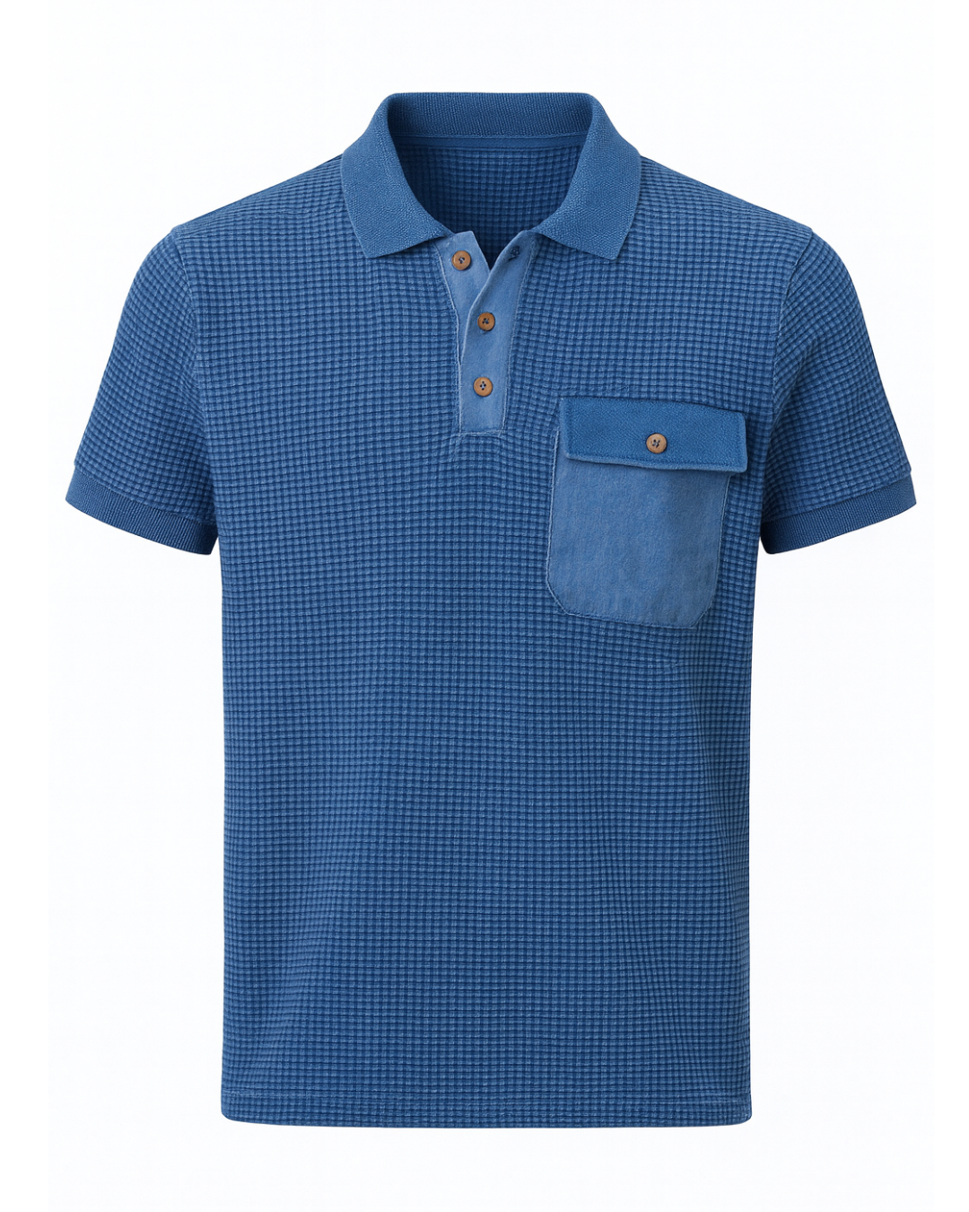 Denim Detail Waffle Knit Polo