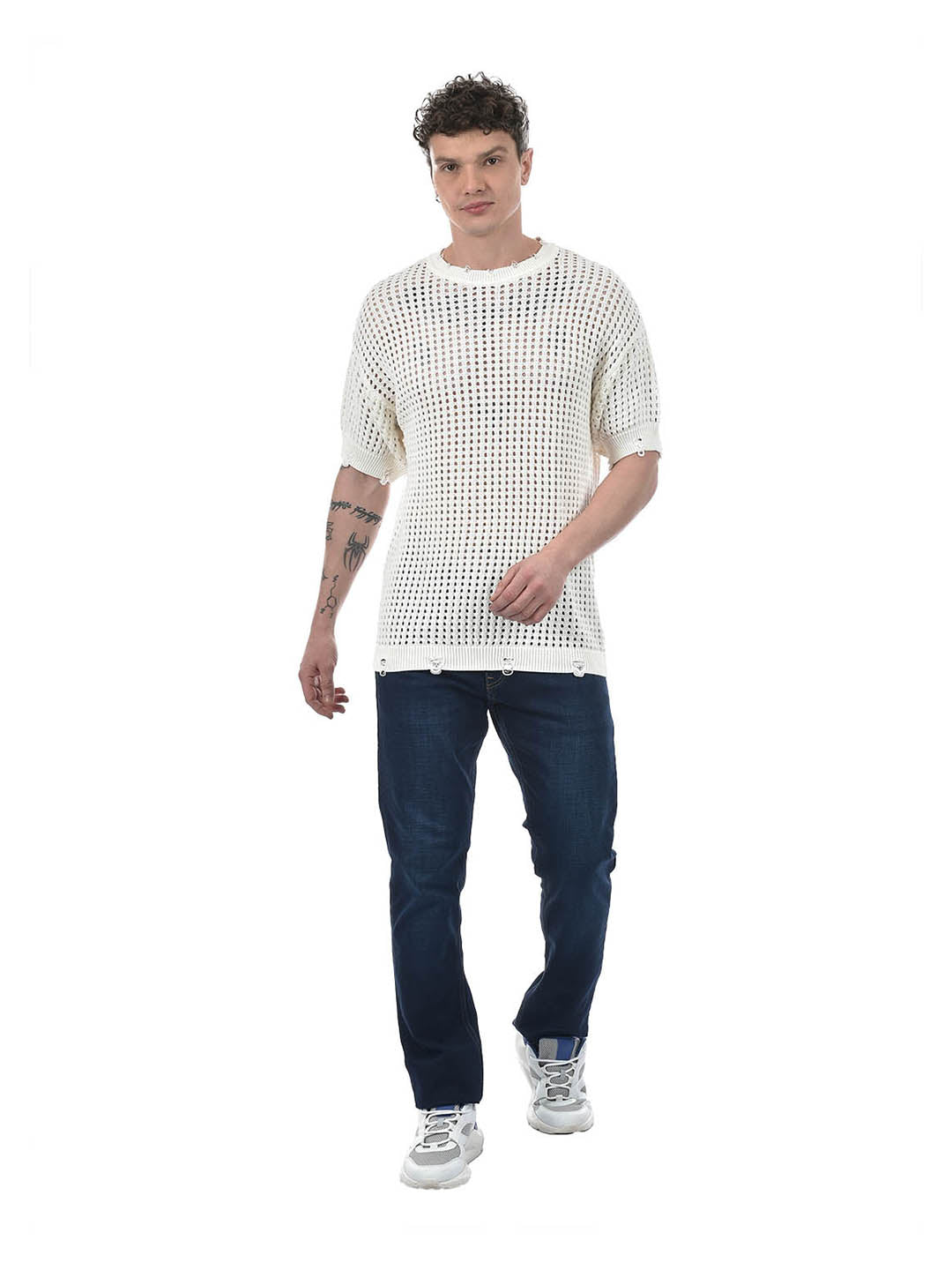 Street Mesh Knit T-Shirt – White Distressed