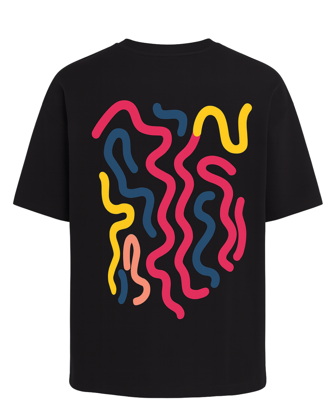 Abstract Doodle Graphic Drop Shoulder T-Shirt – Black