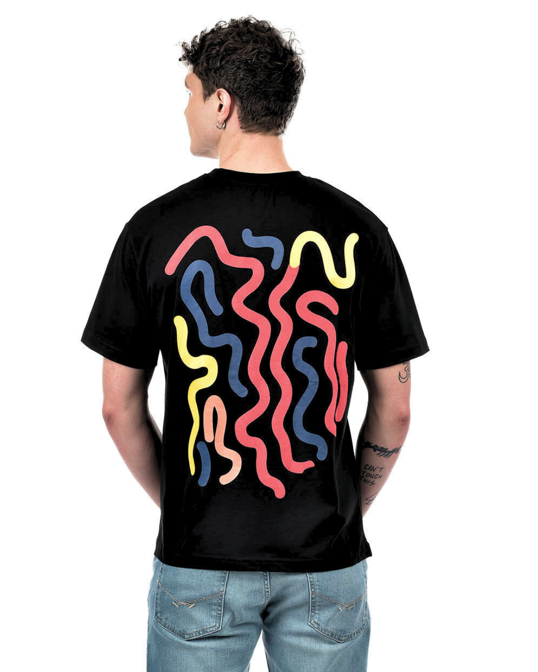 Abstract Doodle Graphic Drop Shoulder T-Shirt – Black