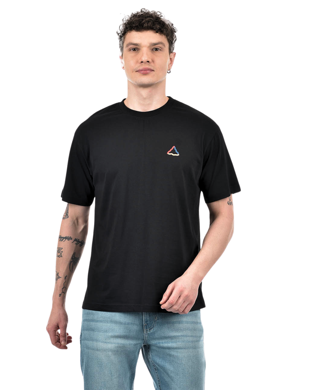 Abstract Doodle Graphic Drop Shoulder T-Shirt – Black