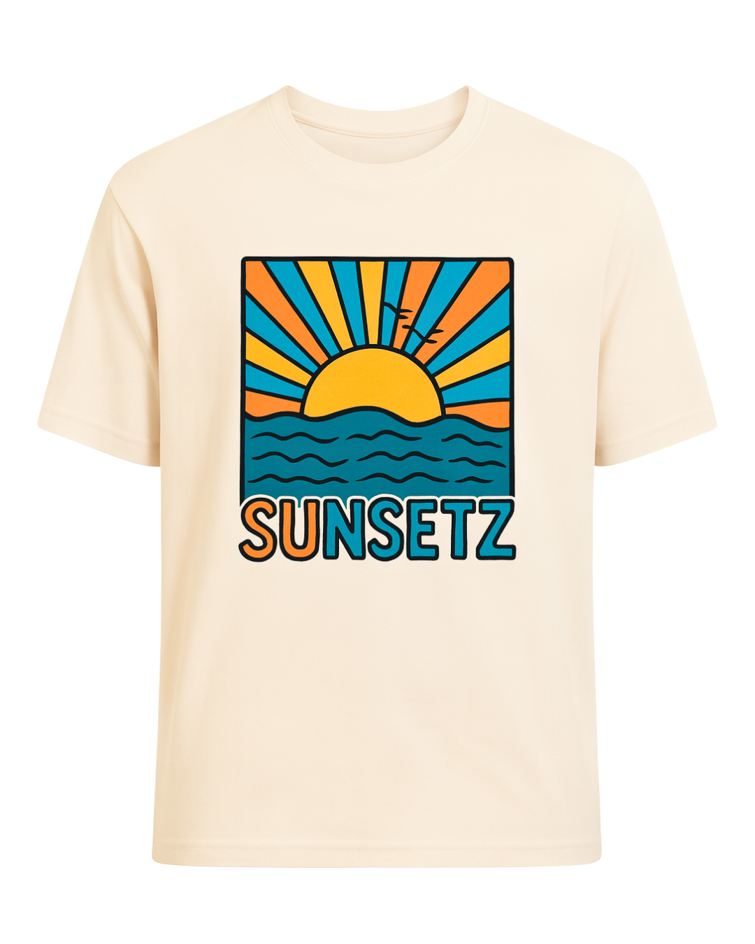 'Sunsetz' Graphic Print Drop Shoulder T-Shirt – Ivory