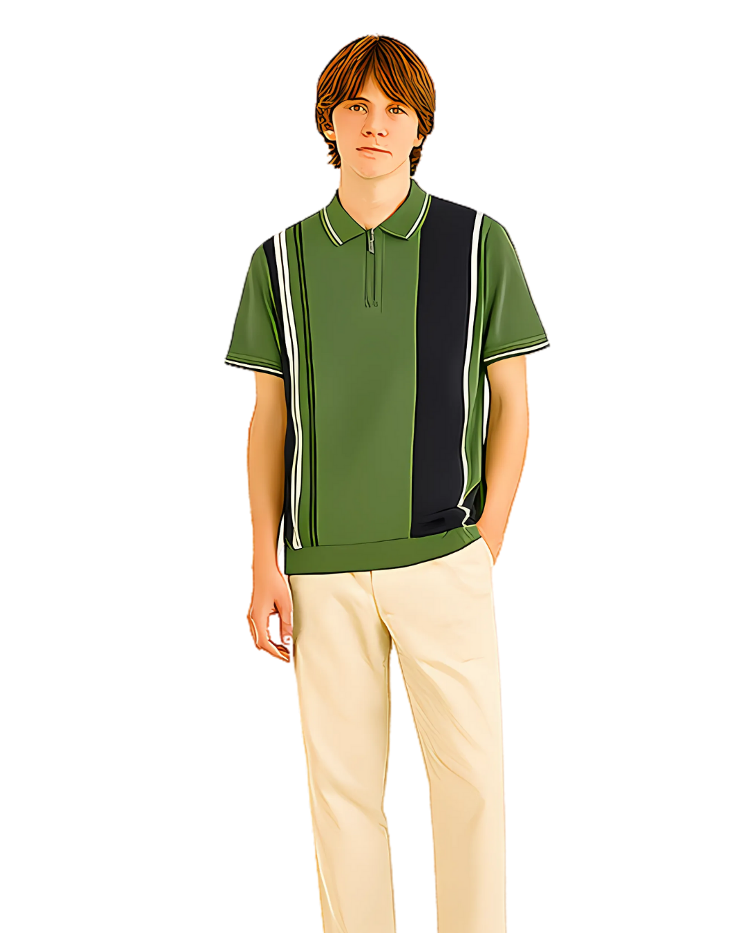 Olive Block Stripe Polo Shirt
