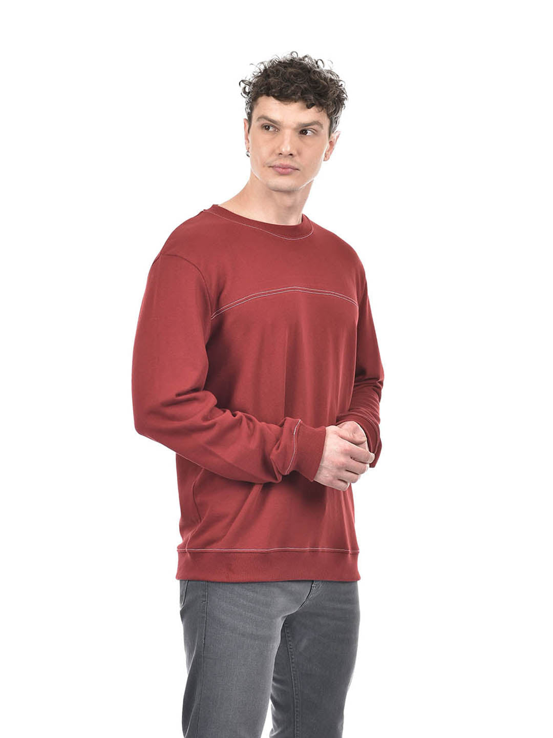 Classic Maroon Crewneck Sweatshirt with Contrast Stitch Detail