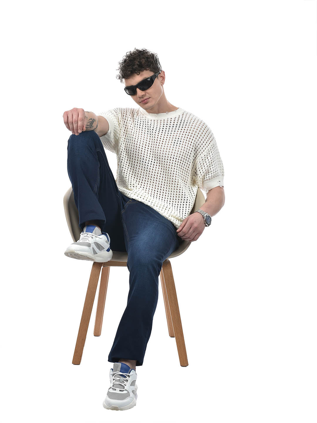 Street Mesh Knit T-Shirt – White Distressed